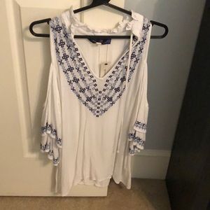 Blue rain cold shoulder shirt